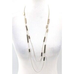 Chico's Signed Gold Tone Long Layered Bar Statement Chain Chunky Necklace